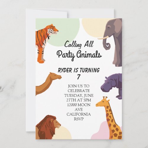 Calling All Party Animals Safari Zoo Birthday  Invitation