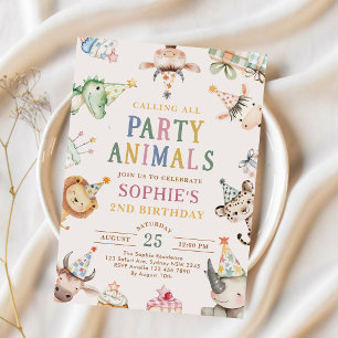 Calling All Party Animals Safari Zoo Birthday  Invitation