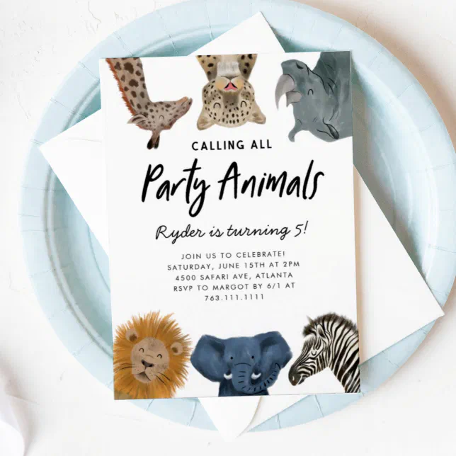 Calling All Party Animals Safari Zoo Birthday Invitation 