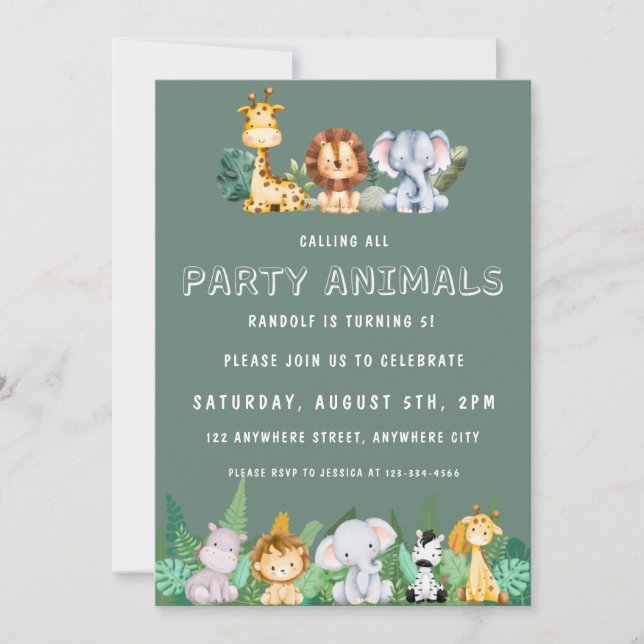 Calling All Party Animals Safari Zoo Birthday Invitation (Front)