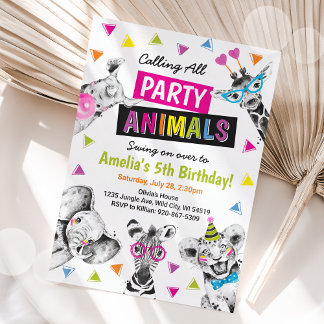 Calling All Party Animals Safari Zoo Kids Birthday Invitation