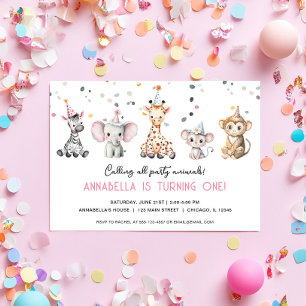 Calling All Party Animals simple girl birthday Invitation
