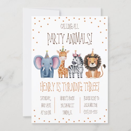 Calling all Party Animals Themed Birthday Party Invitation