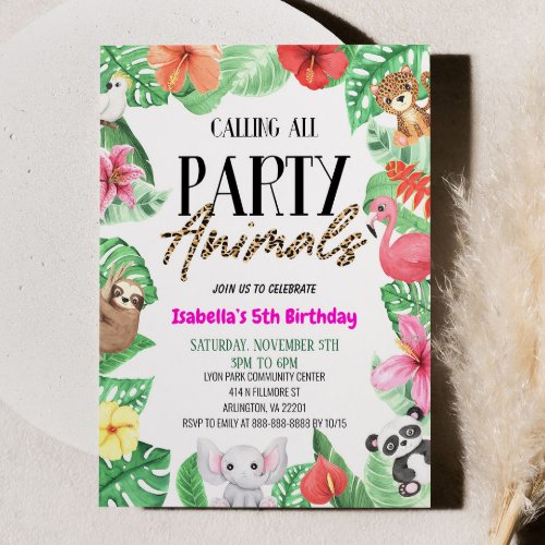 Calling All Party Animals Tropical Birthday Party Invitation