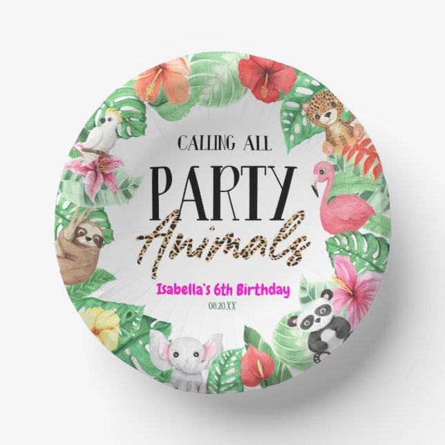 Calling All Party Animals Tropical Birthday Party Paper Bowls (Front)