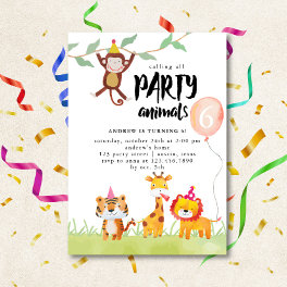 Calling all Party Animals Watercolor Birthday Invitation