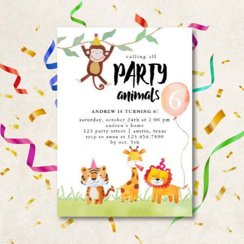 Calling all Party Animals Watercolor Birthday Invitation