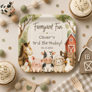 Calling All Party Animals Watercolor Farm Birthday Paper Plates