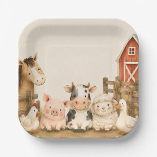 Calling All Party Animals Watercolor Farm Birthday Paper Plates