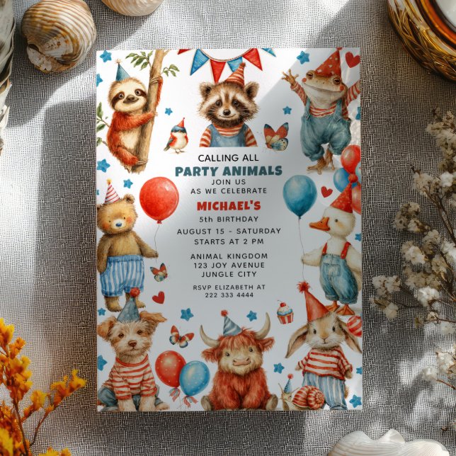Calling All Party Animals Whimsical Kids Birthday  Invitation (Creator Uploaded)