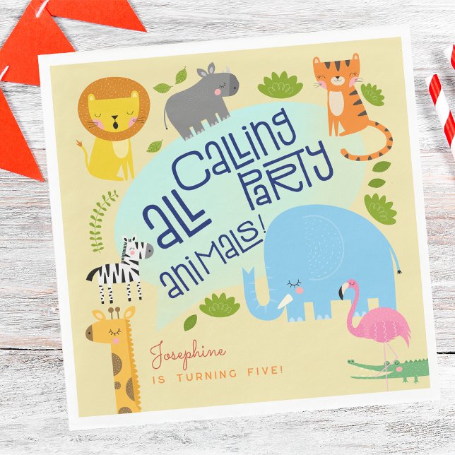Calling all party animals wild fun birthday  napkins (Creator Uploaded)