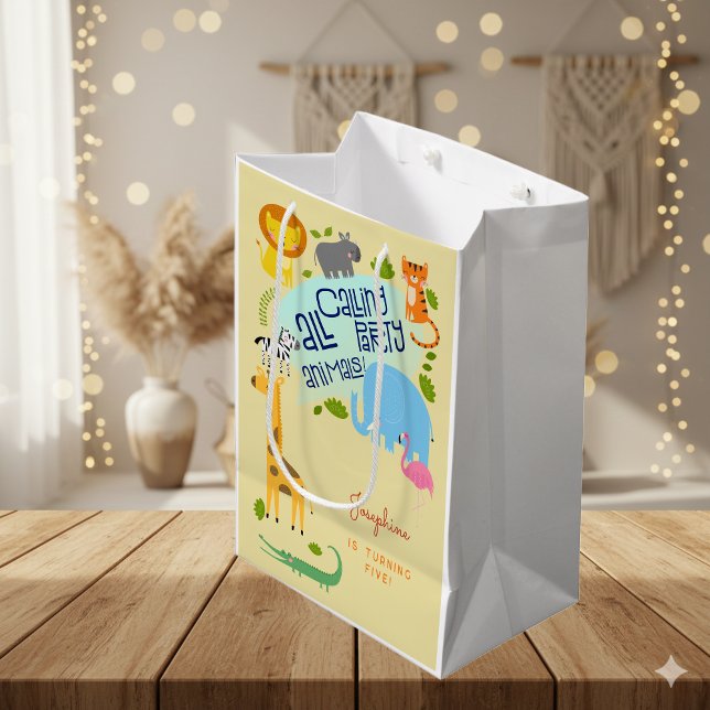 Calling all party animals wild kids birthday  medium gift bag (Creator Uploaded)