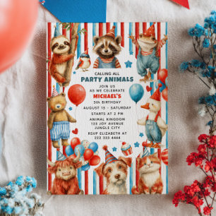Calling All Party Animals Wildlife Kids Birthday Invitation