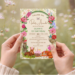 Calling All Party Animals Woodland Floral Birthday Invitation