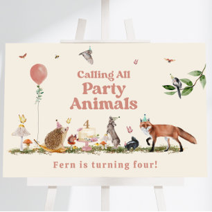 Calling all Party Animals Woodland Pink Birthday Foam Board