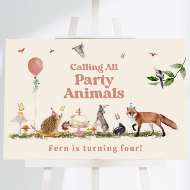 Calling all Party Animals Woodland Pink Birthday Foam Board (Creator Uploaded)
