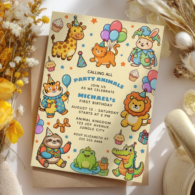 Calling All Party Animals Zoo First Birthday Party Invitation (Creator Uploaded)