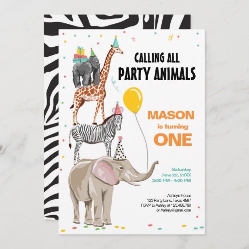 Calling All Party Animals Zoo Wild Boy Birthday Invitation