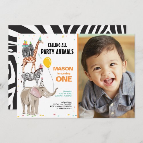 Calling All Party Animals Zoo Wild Boy Birthday Invitation