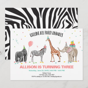 Calling All Party Animals Zoo Wild Girl Birthday Invitation