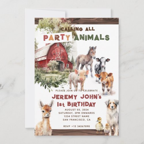 Calling All Party Farm Animals Birthday Invitation