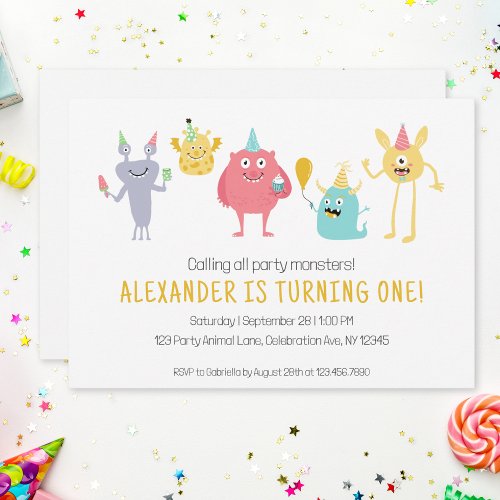 Calling All Party Monsters Kids Birthday Party Invitation