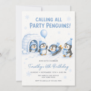 Calling All Party Penguins kid's Birthday Invitation