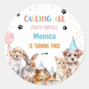 Calling all pawty animals birthday party classic round sticker