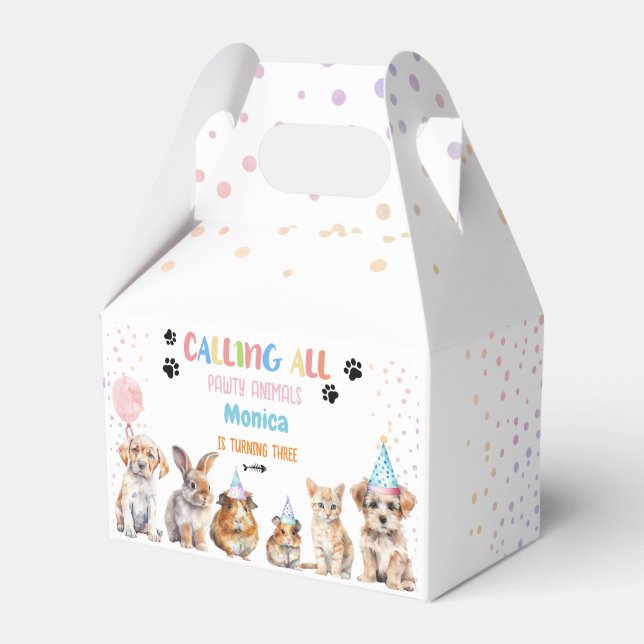 Calling all pawty animals birthday party favor boxes (Front Side)