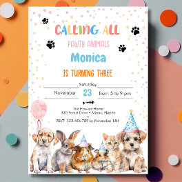 Calling all pawty animals birthday party invitation