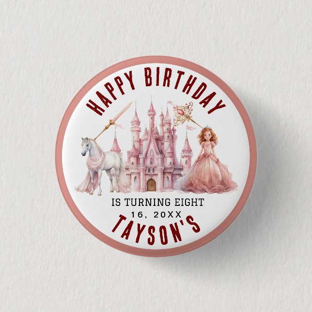 Calling All Princesses Magical Castle 8th Birthday Button (Front)