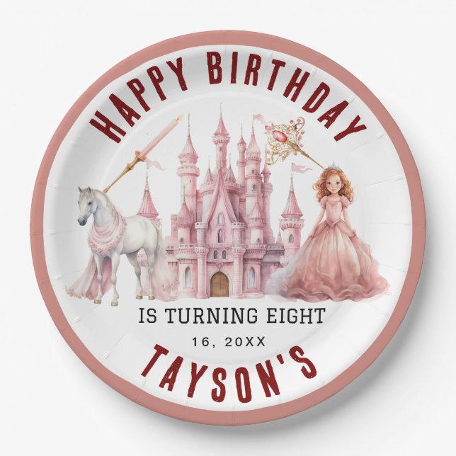 Calling All Princesses Magical Castle 8th Birthday Paper Plates (Front)