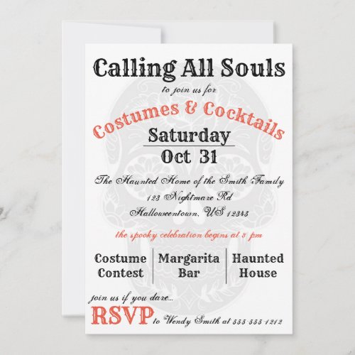 Calling All Souls Halloween Party Invitation