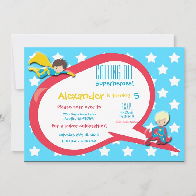 Calling All Superheroes Birthday Party Invitation (Front)
