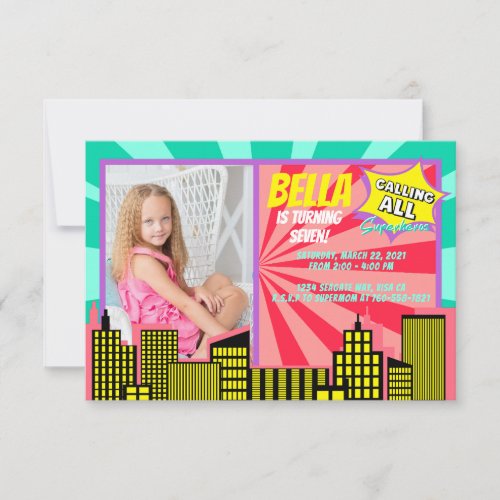 Calling All Superheroes Girl Power Superhero theme Invitation