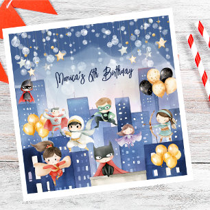 Calling all superheroes kids birthday napkins