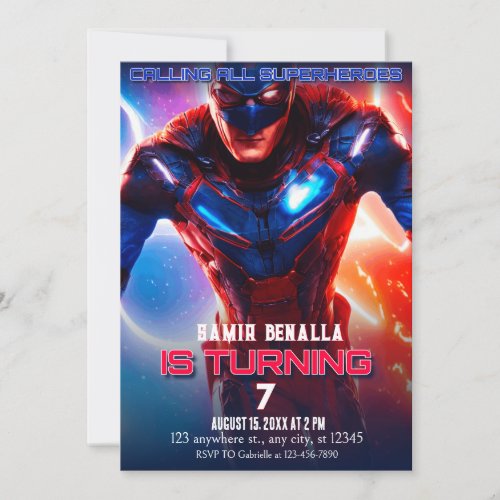 Calling All Superheroes Movie Poster Birthday Invitation