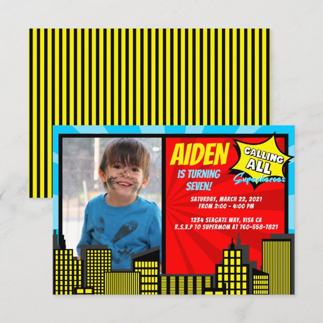Calling All Superheroes Superhero Theme Birthday Invitation (Front/Back)