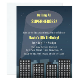 Calling All Superheroes Themed Birthday Party Invitation