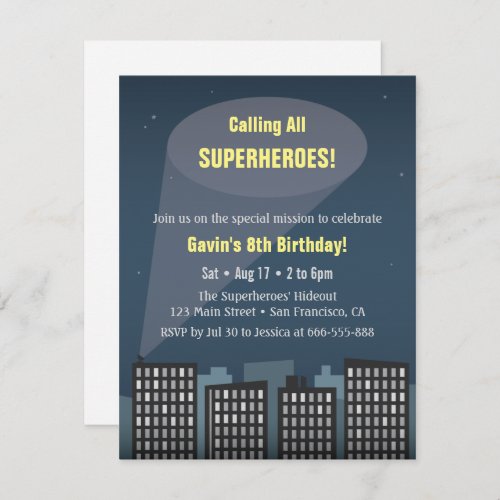 Calling All Superheroes Themed Birthday Party Invitation