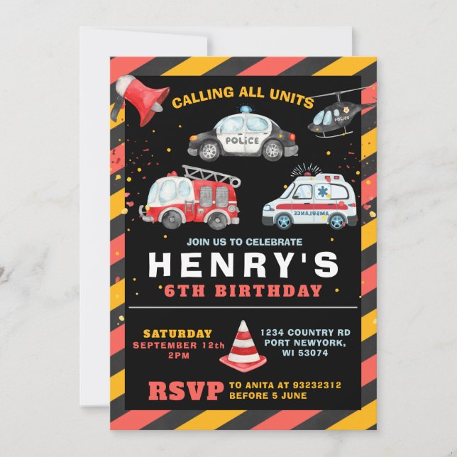 Calling all units Police Birthday Party Invitation (Front)