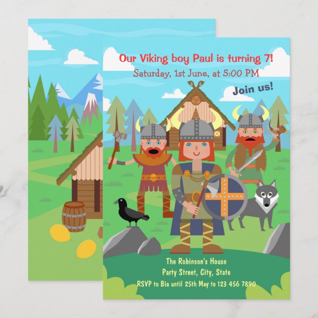 Calling all Viking kids for a Birthday Party Invit Invitation (Front/Back)