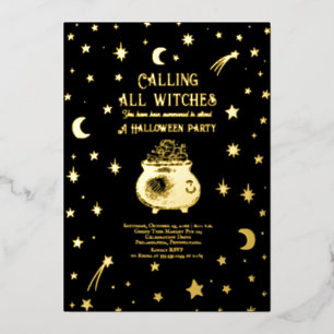 Calling All Witches Celestial Halloween Party Foil Invitation