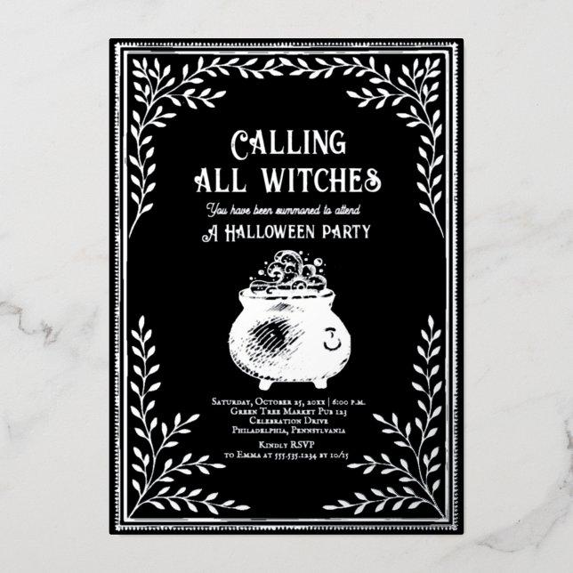 Calling All Witches Celestial Halloween Party Foil Invitation (Front)