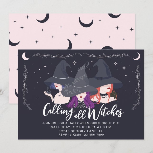 Calling All Witches Girls Night Halloween Party Invitation (Front/Back)
