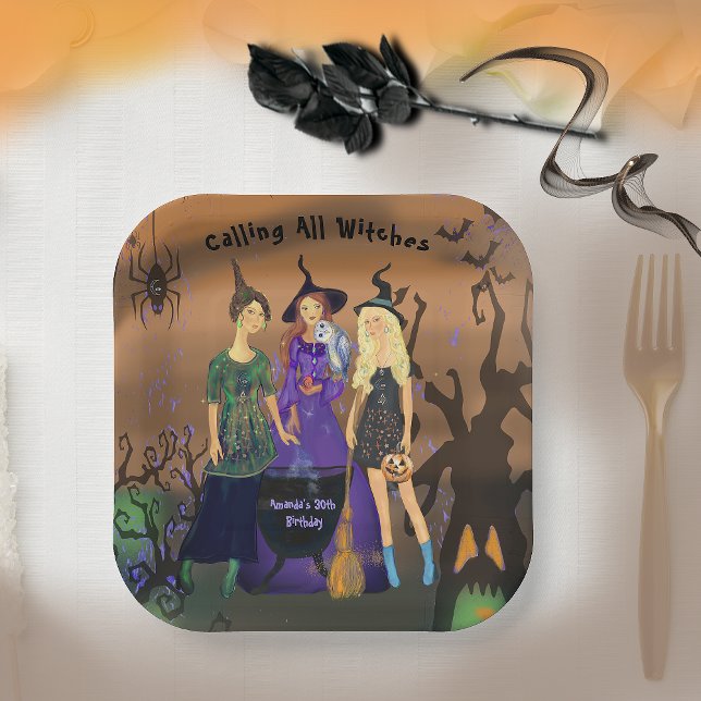 Calling All Witches Halloween Birthday Invitation Paper Plates (Calling All Witches Halloween Birthday Invitation Paper Plates)