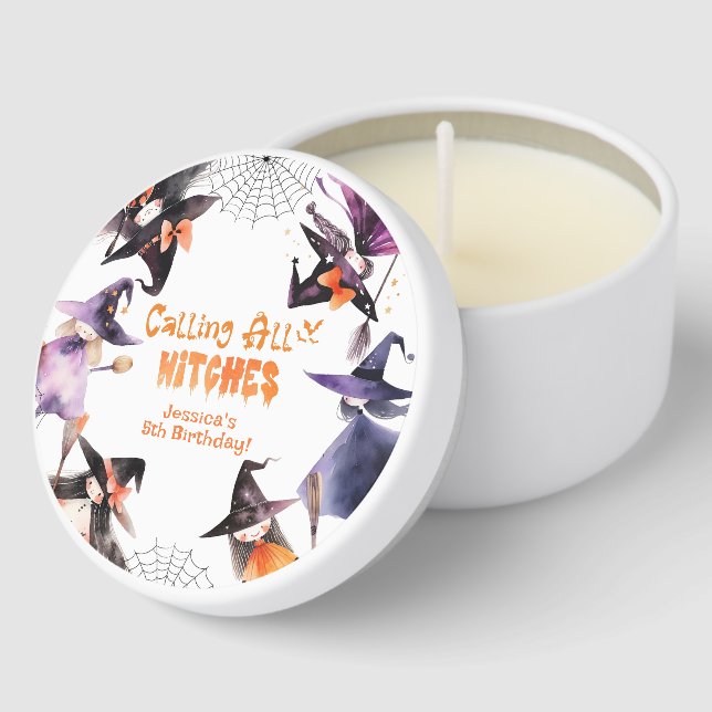 Calling all witches Halloween Costume party Mini Candle Favors (Corner)
