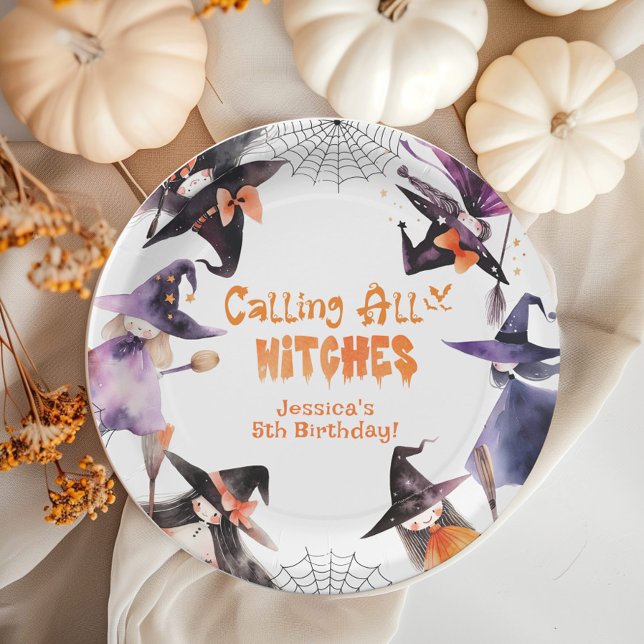 Calling all witches Halloween Costume party Paper Plates (Creator Uploaded)