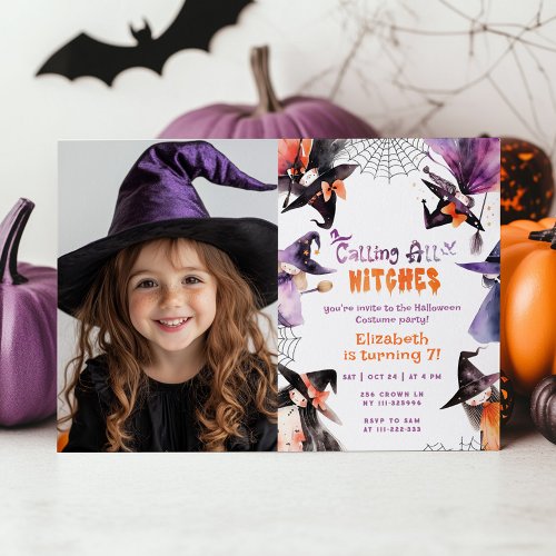 Calling all witches Halloween Costume party photo Invitation