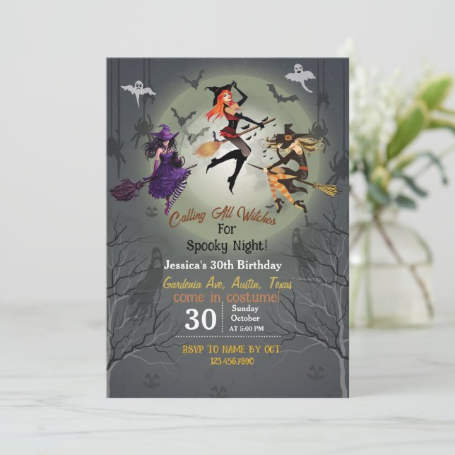 Calling All Witches Halloween Party 30Th Birthday Invitation (Standing Front)